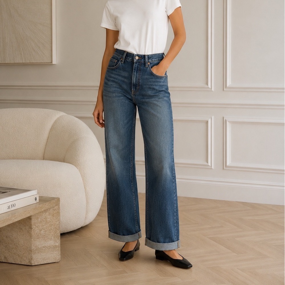 Madewell The Rail Straight Jean Kaihara Denim Women 26 $188 Blue Distressed High
